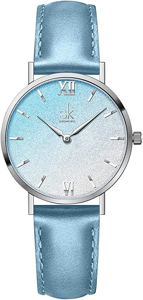 230816062158476_1 SHENGKE SK Ultra Thin Minialist Creative Starry Sky Women Watch with Genuine Leather Stainless Steel Mesh Band Floral Watch - Image 1